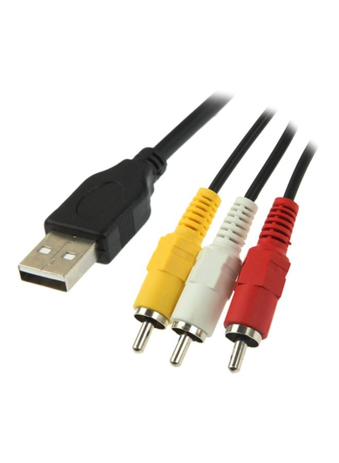 كابل USB إلى 3 RCA ذكر أسود/ أصفر/ أحمر